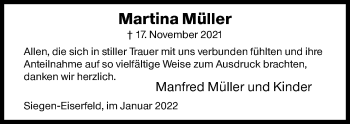 Traueranzeige von Martina Müller von Siegener Zeitung