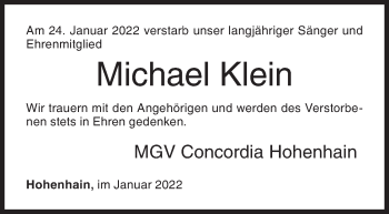 Traueranzeige von Michael Klein von Siegener Zeitung
