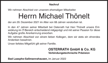 Traueranzeige von Michael Thönelt von Siegener Zeitung