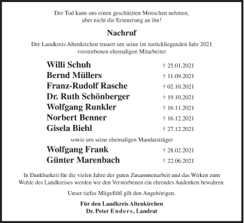 Traueranzeige von Nachruf Landkreis Altenkirchen von Siegener Zeitung