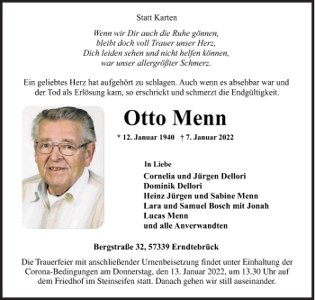 Traueranzeige von Otto Menn von Siegener Zeitung
