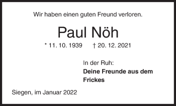 Traueranzeige von Paul Nöh von Siegener Zeitung