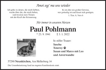 Traueranzeige von Paul Pohlmann von Siegener Zeitung