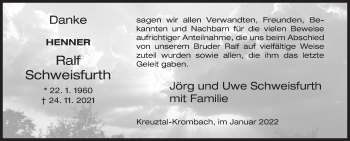 Traueranzeige von Ralf Schweisfurth von Siegener Zeitung