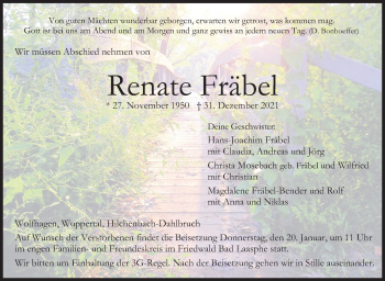 Traueranzeige von Renate Fräbel von Siegener Zeitung