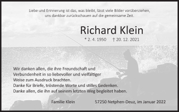Traueranzeige von Richard Klein von Siegener Zeitung