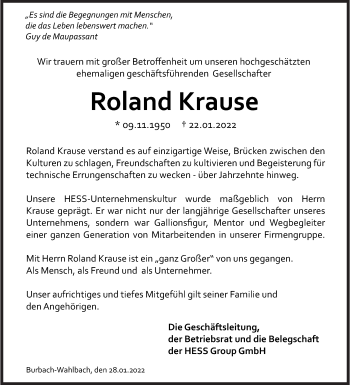 Traueranzeige von Roland Krause von Siegener Zeitung