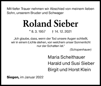 Traueranzeige von Roland Sieber von Siegener Zeitung