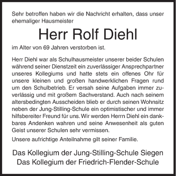 Traueranzeige von Rolf  Diehl von Siegener Zeitung