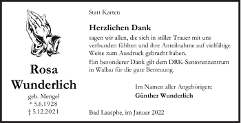 Traueranzeige von Rosa Wunderlich von Siegener Zeitung