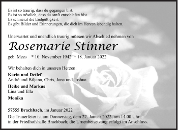 Traueranzeige von Rosemarie Stinner von Siegener Zeitung