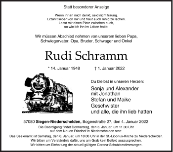 Traueranzeige von Rudi Schramm von Siegener Zeitung