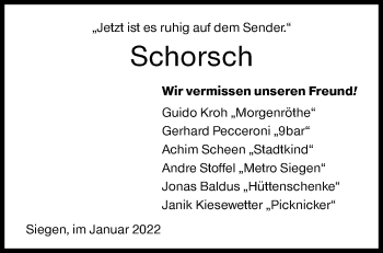 Traueranzeige von Schorsch  von Siegener Zeitung