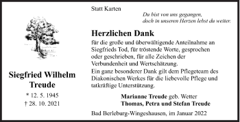 Traueranzeige von Siegfried  Treude von Siegener Zeitung