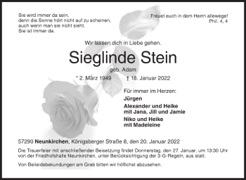 Traueranzeige von Sieglinde Stein von Siegener Zeitung