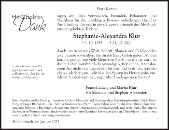 Traueranzeige von Stephanie-Alexandra Klur von Siegener Zeitung