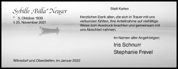 Traueranzeige von Sybille Neuser von Siegener Zeitung