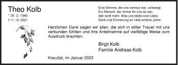 Traueranzeige von Theo Kolb von Siegener Zeitung