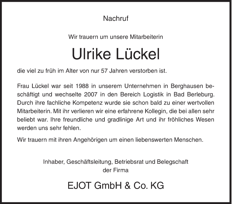  Traueranzeige für Ulrike Lückel vom 05.01.2022 aus Siegener Zeitung