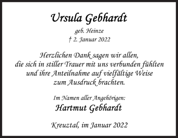 Traueranzeige von Ursula Gebhardt von Siegener Zeitung