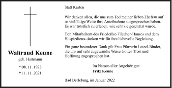 Traueranzeige von Waltraud Keune von Siegener Zeitung