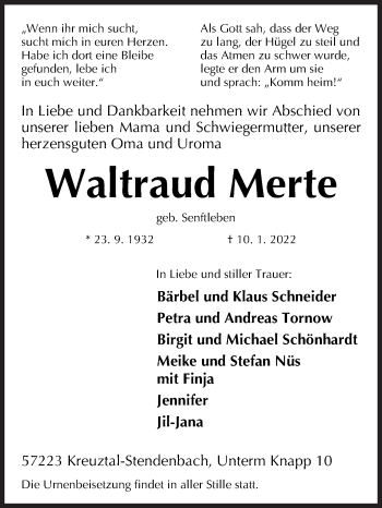 Traueranzeige von Waltraud Merte von Siegener Zeitung