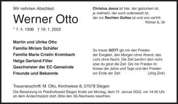 Traueranzeige von Werner Otto von Siegener Zeitung