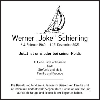 Traueranzeige von Werner Schierling von Siegener Zeitung