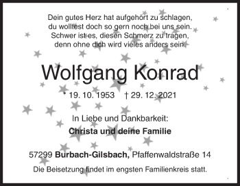 Traueranzeige von Wolfgang Konrad von Siegener Zeitung
