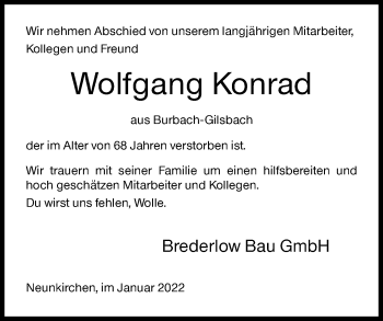 Traueranzeige von Wolfgang Konrad von Siegener Zeitung