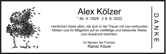 Traueranzeige von Alex Kölzer von Siegener Zeitung