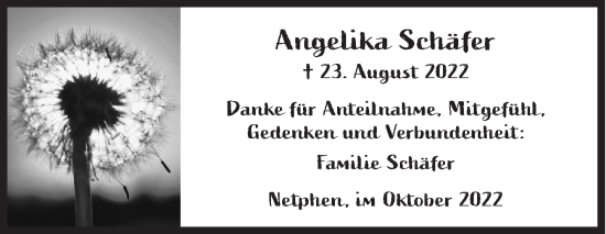 Traueranzeige von Angelika Schäfer von Siegener Zeitung