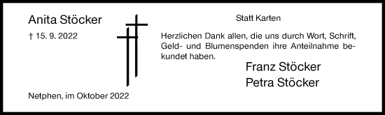 Traueranzeige von Anita Stöcker von Siegener Zeitung