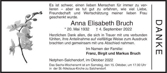 Traueranzeige von Anna Elisabeth Bruch von Siegener Zeitung