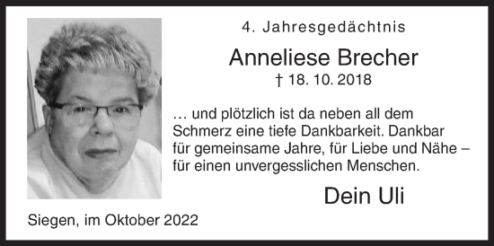 Traueranzeige von Anneliese Brecher von Siegener Zeitung