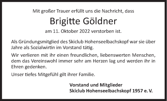 Traueranzeige von Brigitte Göldner von Siegener Zeitung
