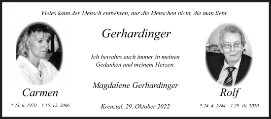 Traueranzeige von Carmen und Rolf Gerhardinger von Siegener Zeitung
