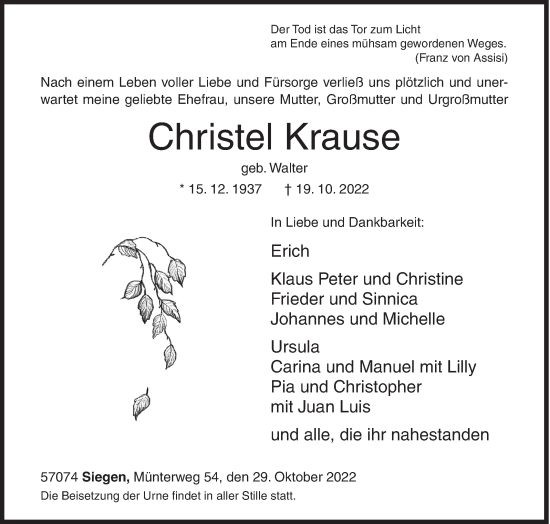 Traueranzeige von Christel Krause von Siegener Zeitung