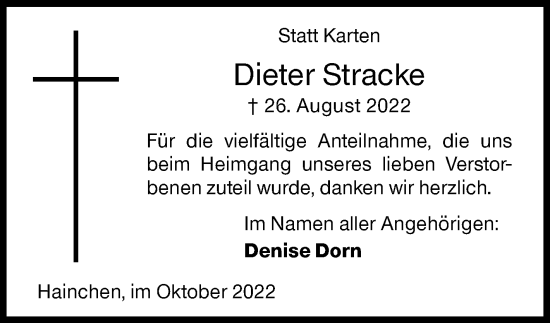 Traueranzeige von Dieter Stracke von Siegener Zeitung