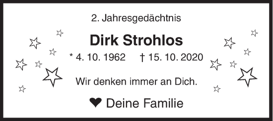Traueranzeige von Dirk Strohlos von Siegener Zeitung
