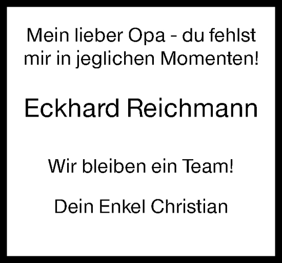 Traueranzeige von Eckhard Reichmann von Siegener Zeitung