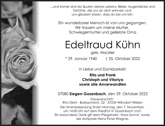 Traueranzeige von Edeltraud Kühn von Siegener Zeitung