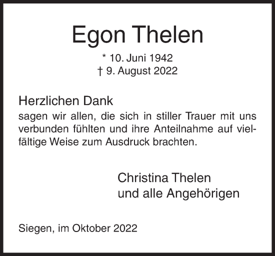 Traueranzeige von Egon Thalen von Siegener Zeitung