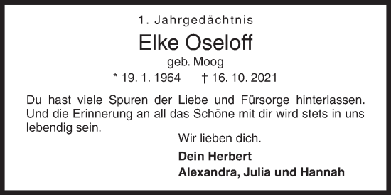 Traueranzeige von Elke Oseloff von Siegener Zeitung