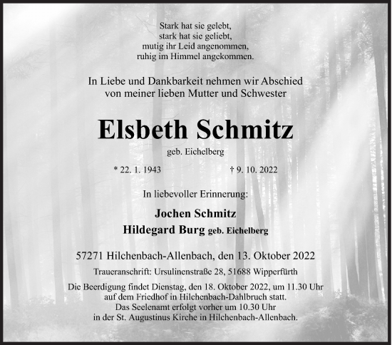 Traueranzeige von Elsbeth Schmitz von Siegener Zeitung