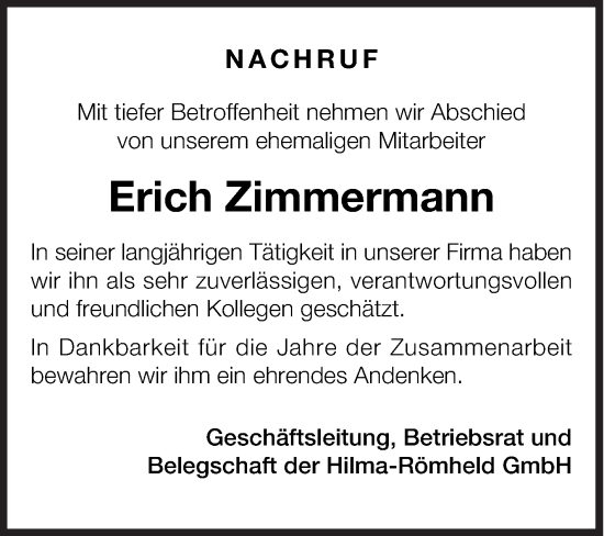 Traueranzeige von Erich Zimmermann von Siegener Zeitung
