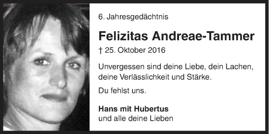 Traueranzeige von Felizitas Andreae-Tammer von Siegener Zeitung