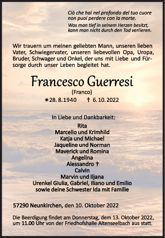 Traueranzeige von Francesco Guerresi von Siegener Zeitung