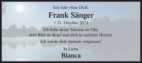 Traueranzeige von Frank Sänger von Siegener Zeitung
