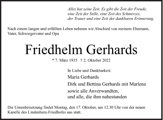Traueranzeige von Friedhelm Gerhards von Siegener Zeitung
